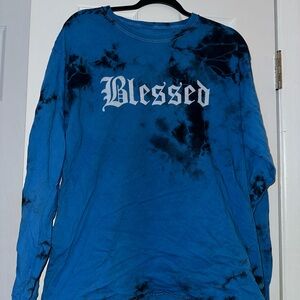 Fashion Nova Blue and Black Tie-Dye 'Blessed' Shirt